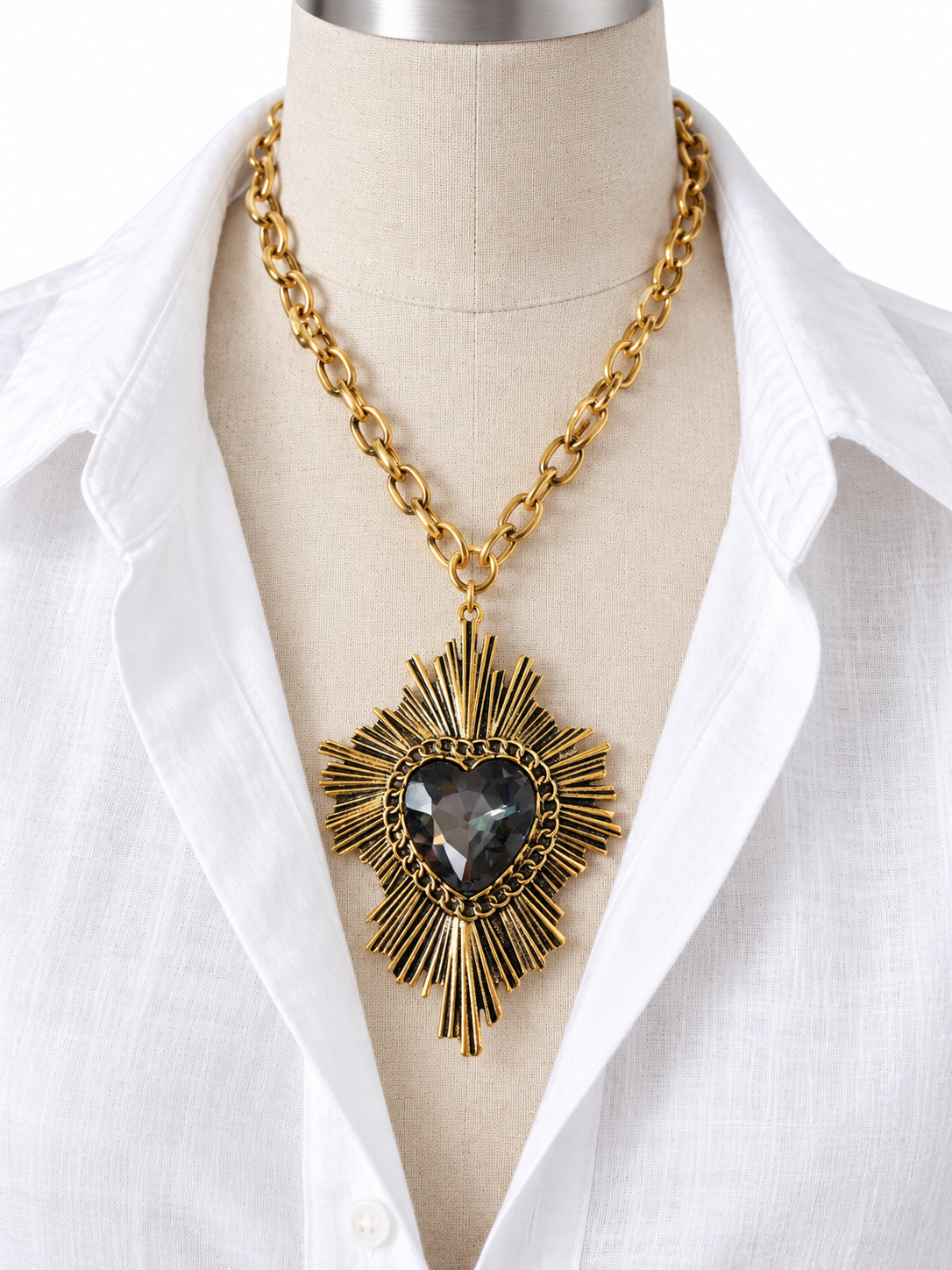 BLACK CRYSTAL HEART STATEMENT NECKLACE