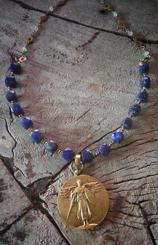 LAPIS LAZULI ARCHANGEL MICHAEL ONE OF A KIND NECKLACE
