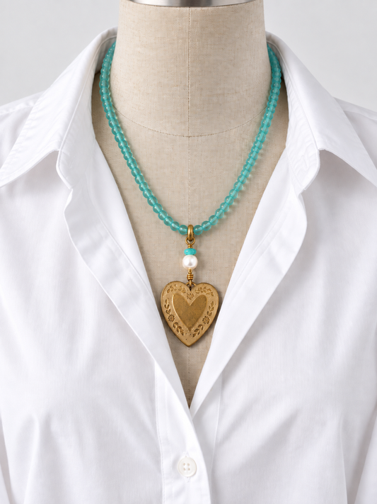 Glass Bead Heart pendant Necklace
