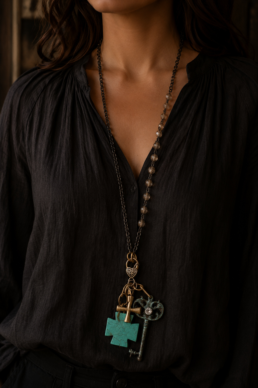 Key Turquoise Cross Necklace