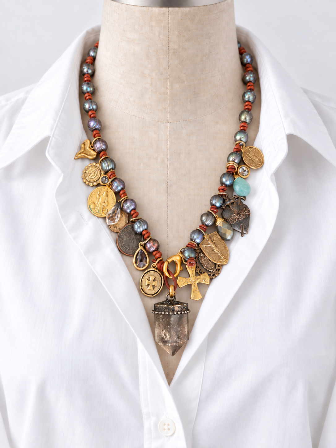 One-of-a-Kind Smoky Quartz Relic Charm Necklace