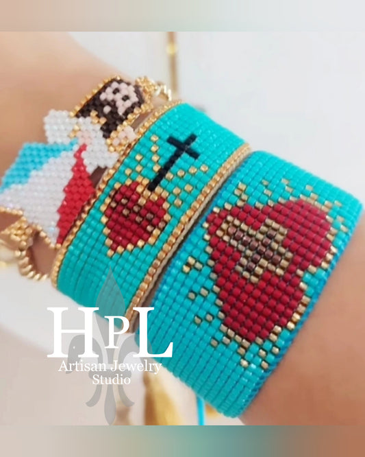 Sacred Heart beaded cuff bracelet