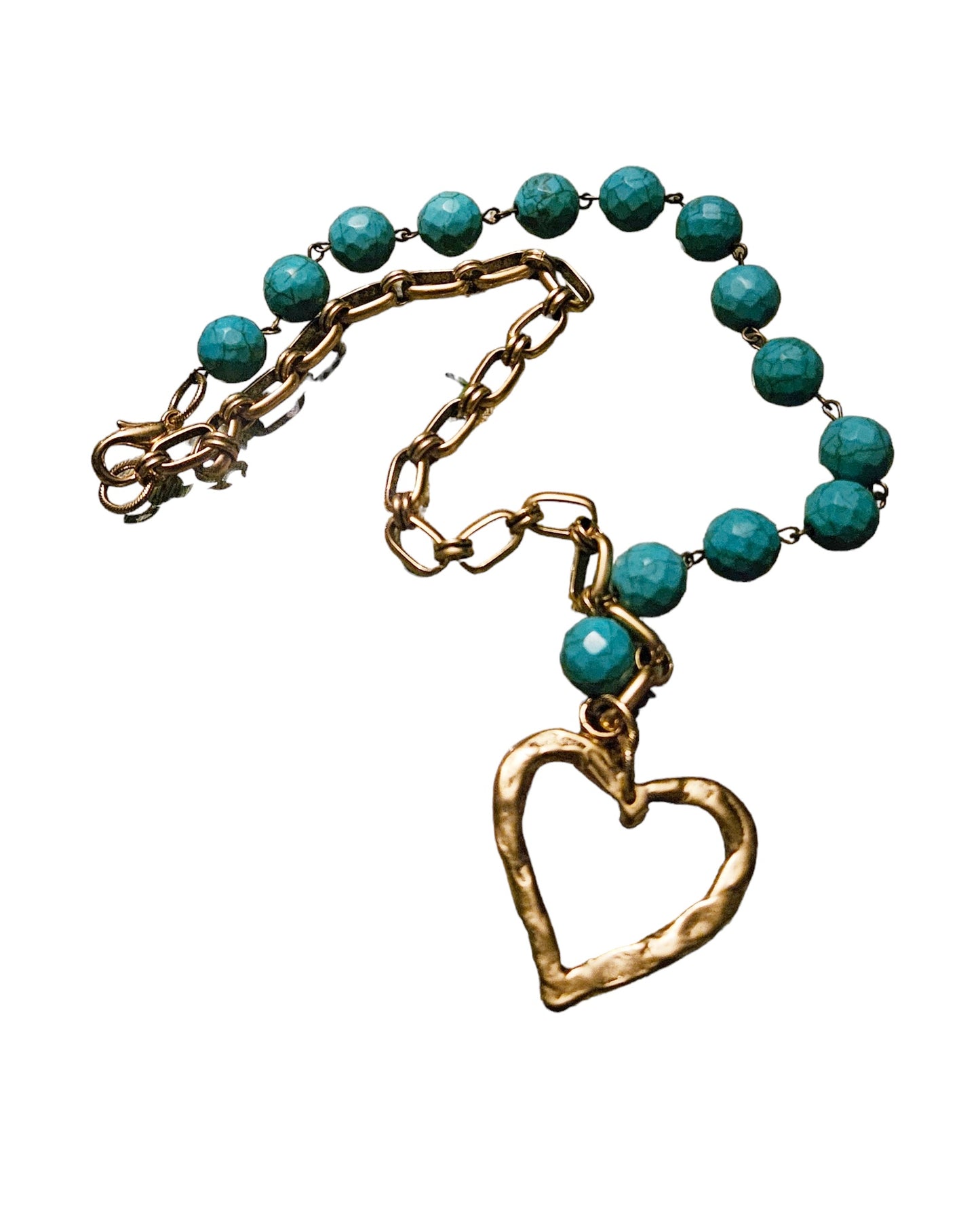 Turquoise heart necklace asymmetrical  length 18"