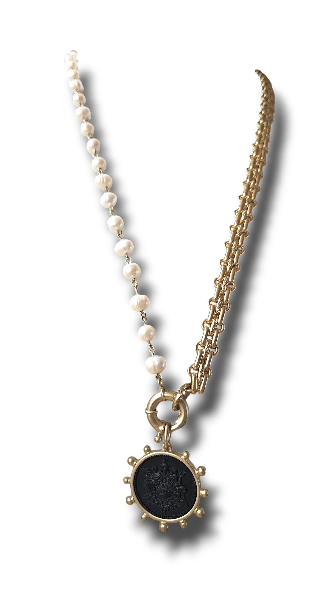 Pearls and gold coin necklace