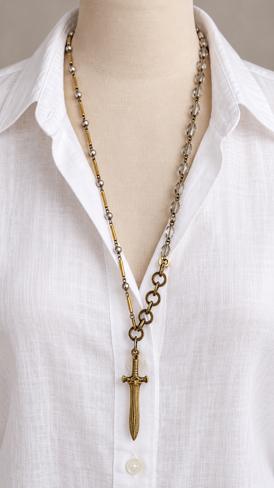 Ace of Swords Necklace with asymmetric chain and gold-tone sword pendant