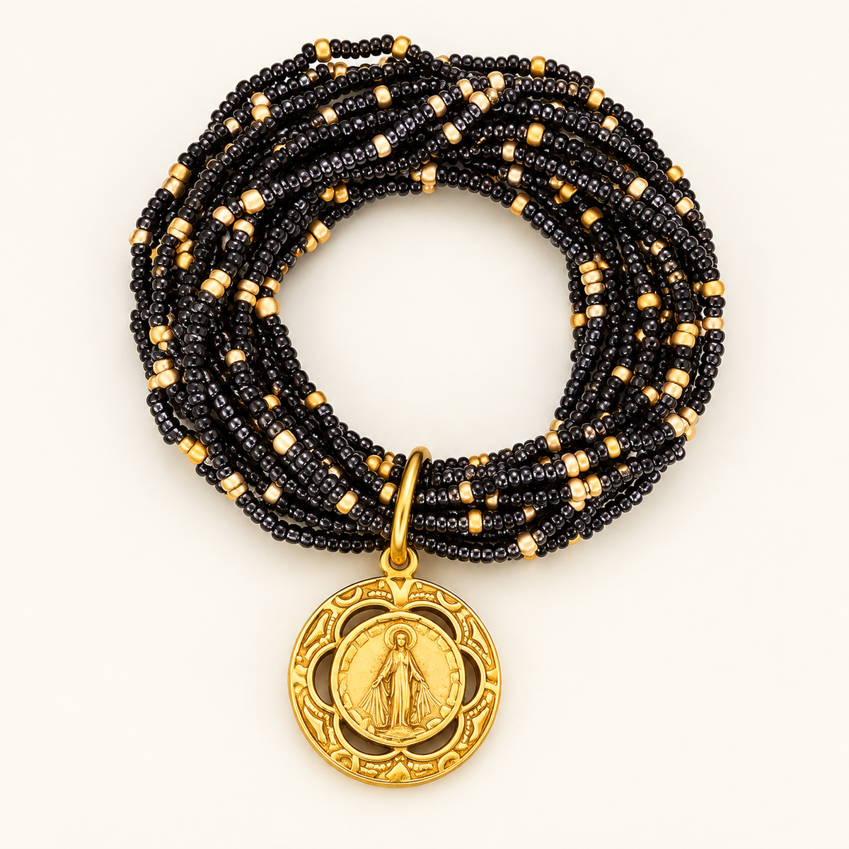 Black & Gold Madonna Charm Bracelet