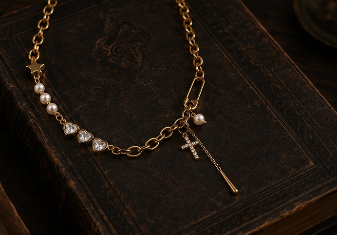 Celestial Heart Cross Necklace