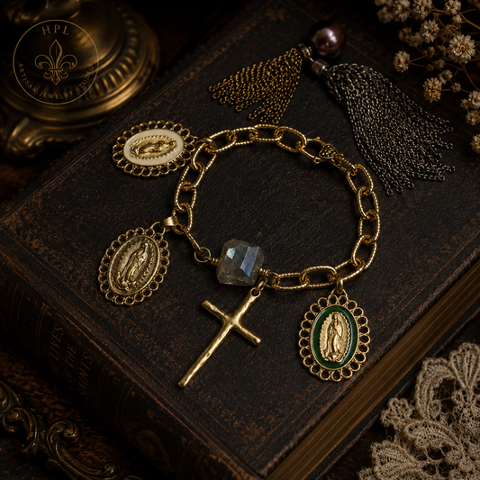 Labradorite & Maria ( Guadalupe )Charm Bracelet