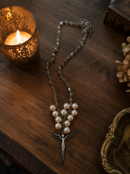 Vintage Czech Glass & St. Michael Pendant Necklace