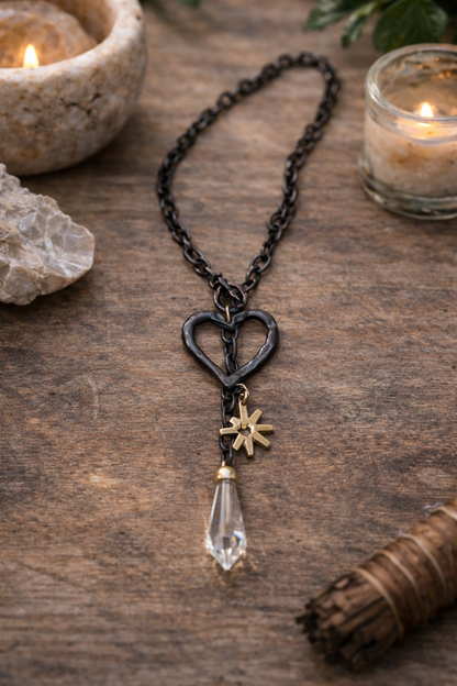 Hand-Forged Heart & Star Crystal Necklace