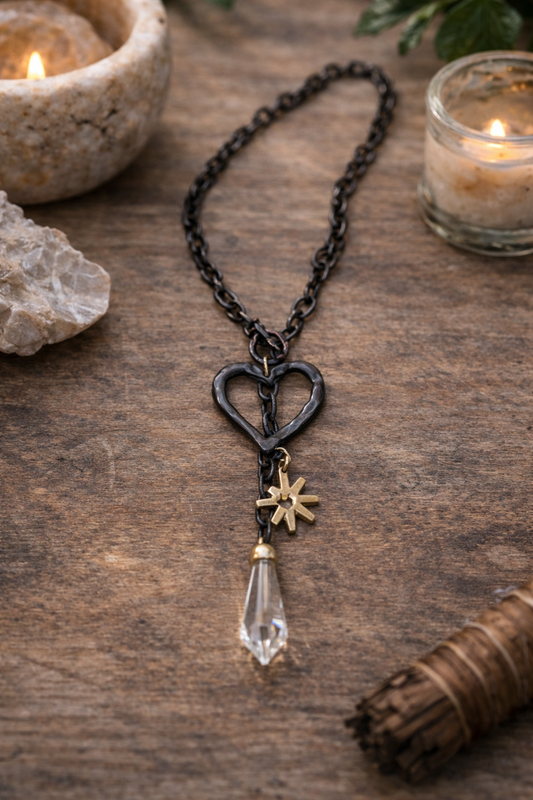 Hand-Forged Heart & Star Crystal Necklace