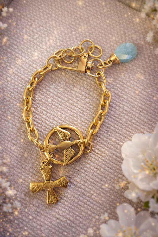 Amazonite Dove & Cross Charm Bracelet