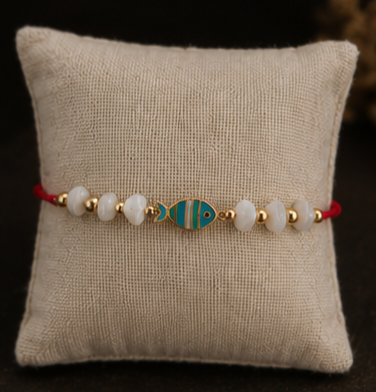 White Quartz Fish Amulet Adjustable Bracelet