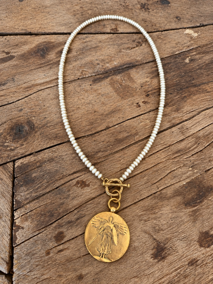 Freshwater Pearl st michael Angel Necklace
