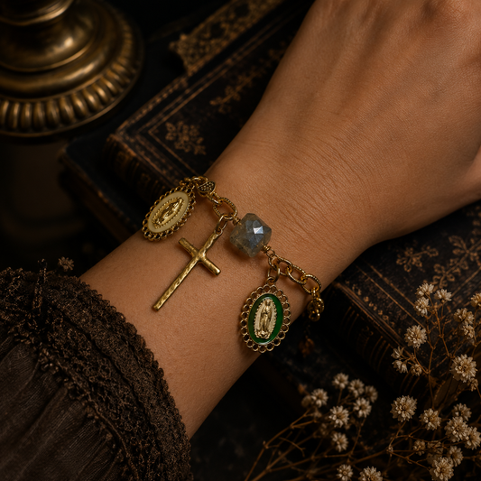 Labradorite & Maria ( Guadalupe )Charm Bracelet
