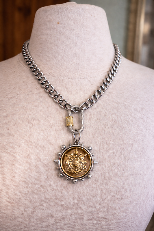 European Heraldic Sacred Crest Medallion Necklace