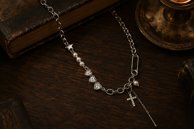 Celestial Heart Cross Necklace