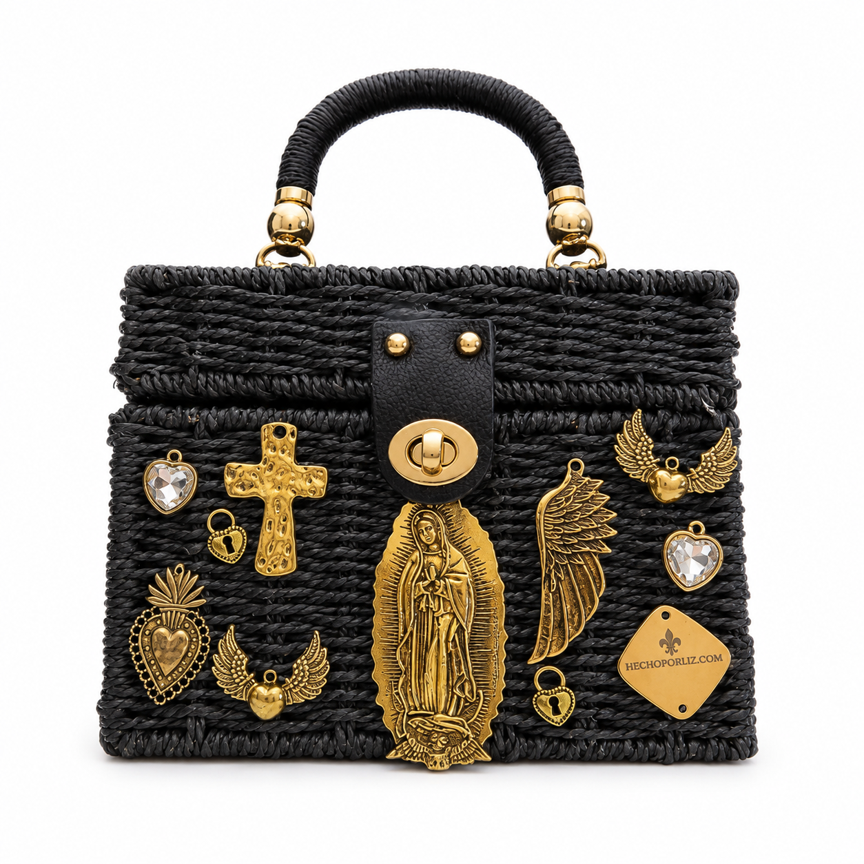 Golden Virgen de Guadalupe charm bag