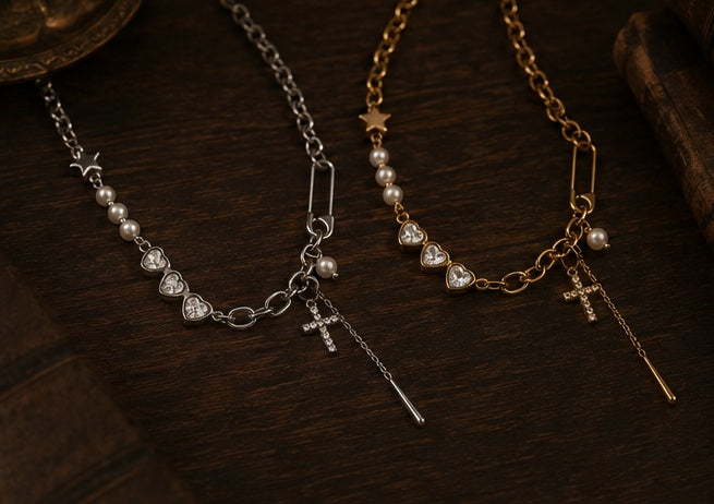 Celestial Heart Cross Necklace