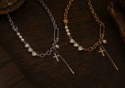 Celestial Heart Cross Necklace