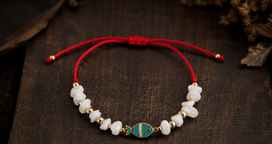 White Quartz Fish Amulet Adjustable Bracelet