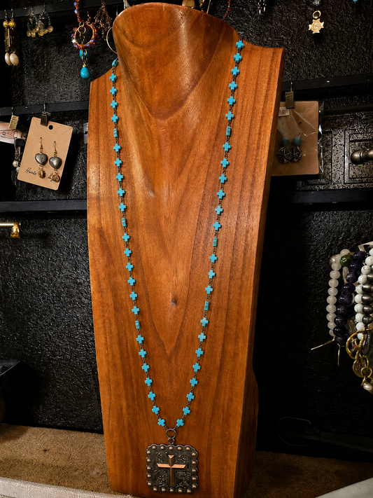SACRED TRAIL MAGNESITE CROSS NECKLACE