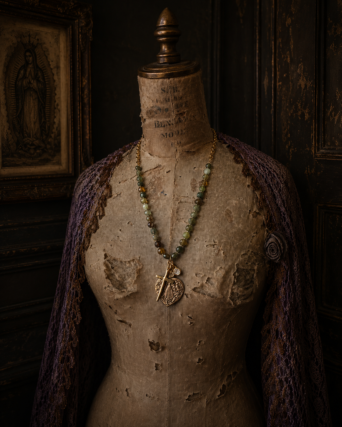 Our Lady of Luján Green Garnet Devotion Necklace