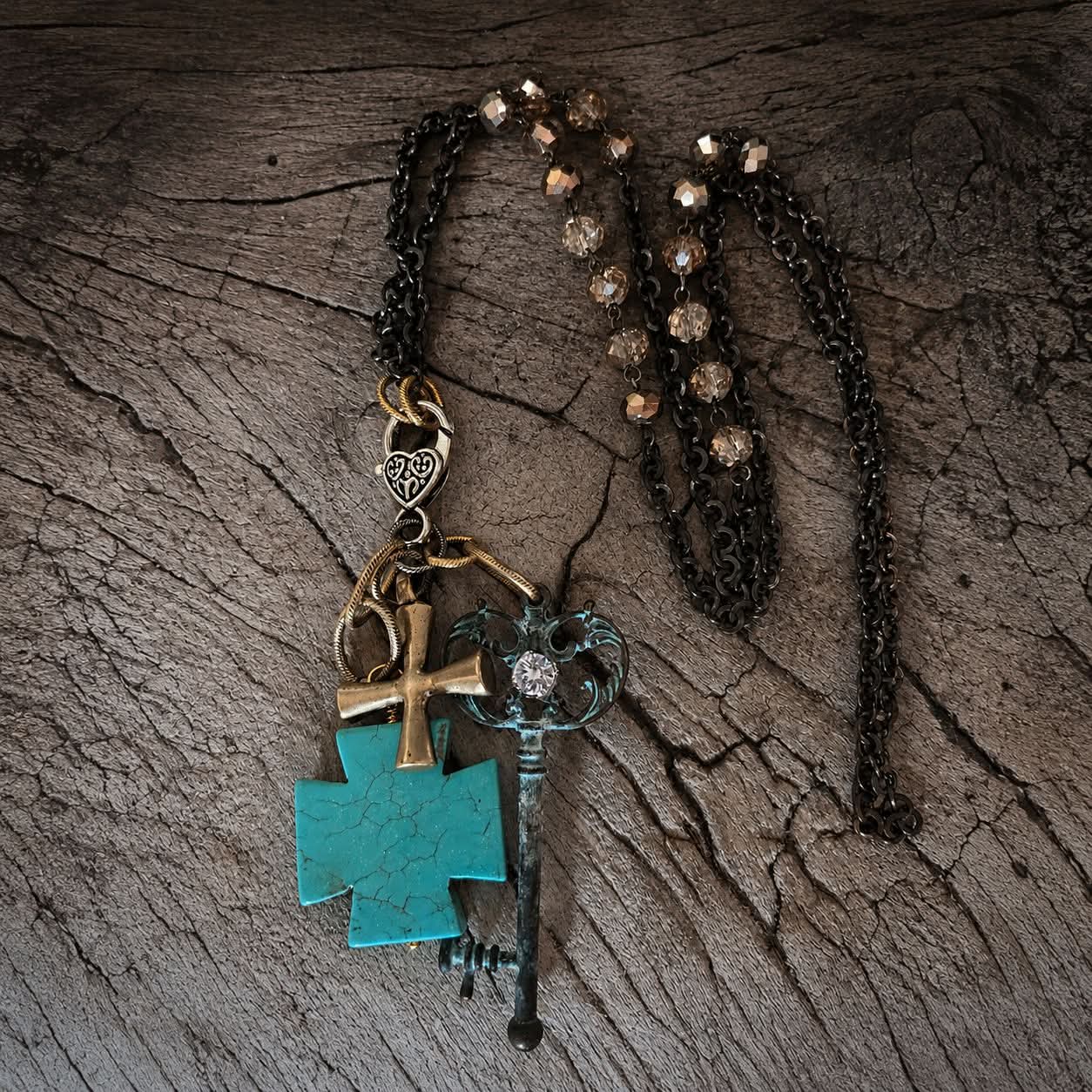 Key Turquoise Cross Necklace
