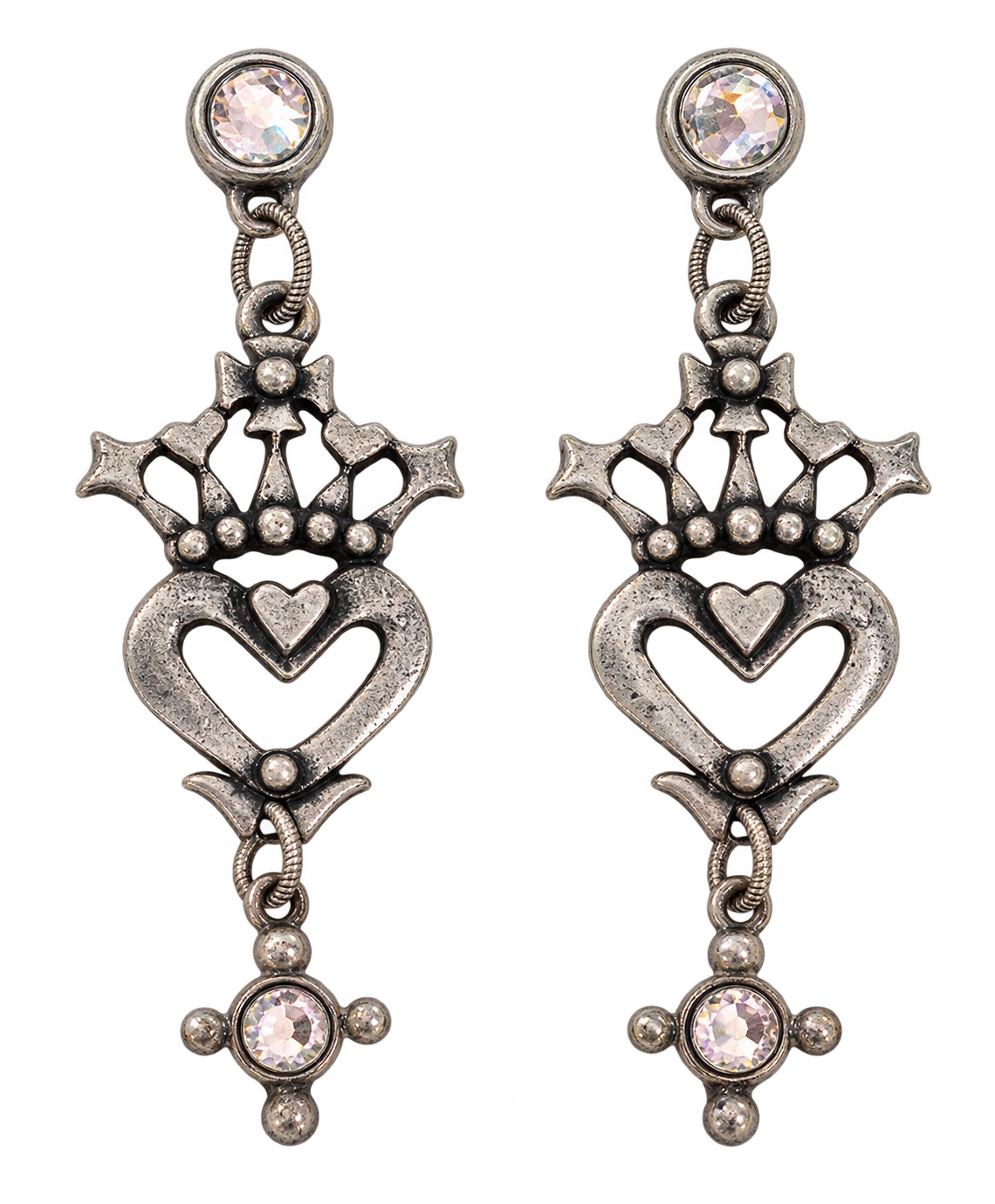 Silver plated crown heart earrings with Swarovski crystal studs