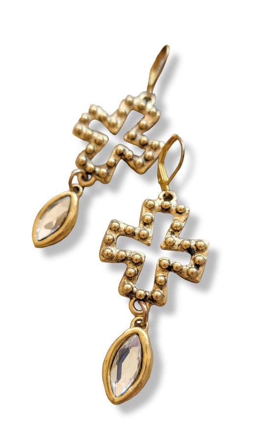 Gold cross Crystal earrings